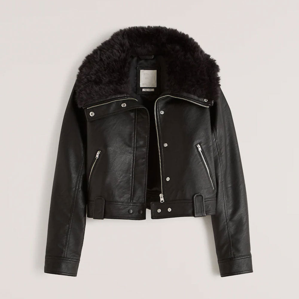 New Women Black Sheepskin Shearling Aviator  Leather Jacket - bombersflight