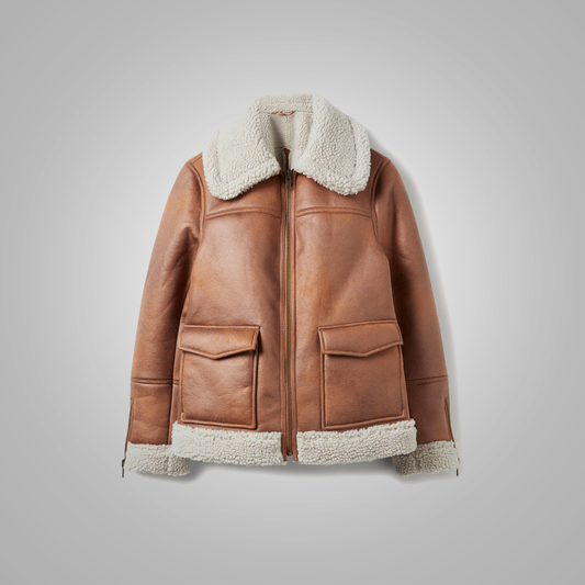 New Women Sheepskin Brown Aviator Leather Jacket - bombersflight