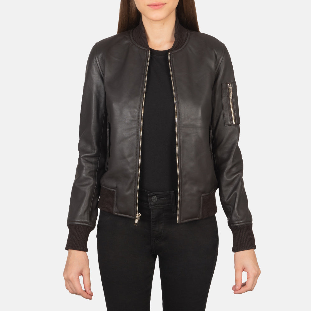 New Women Flight Shearling  Brown A1 Leather Bomber Jacket