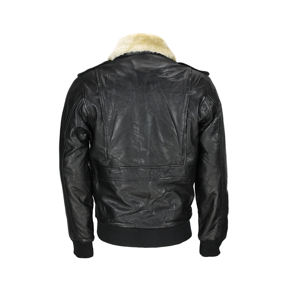 Black Men US Air Pilot Removable Fur Collar Flight Bomber Jacket