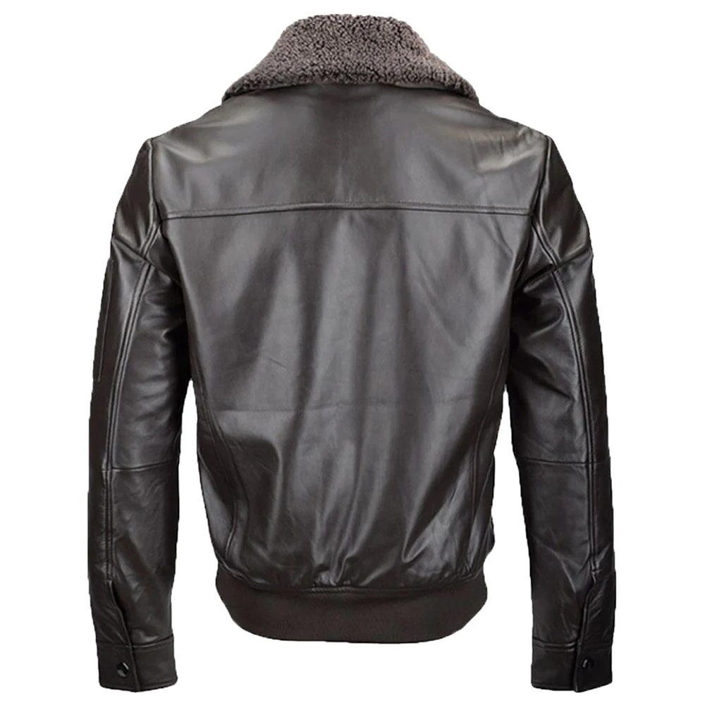 Mens Lambskin Black Shearling Leather Aviator Flight Jacket