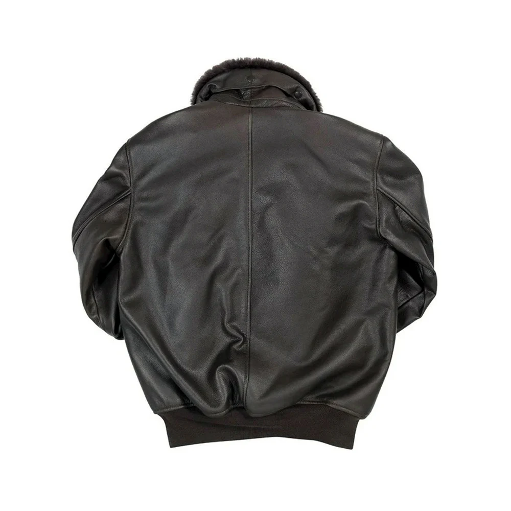 Men Sheepskin Air Force B-15 Black Flight Leather Bomber Jacket