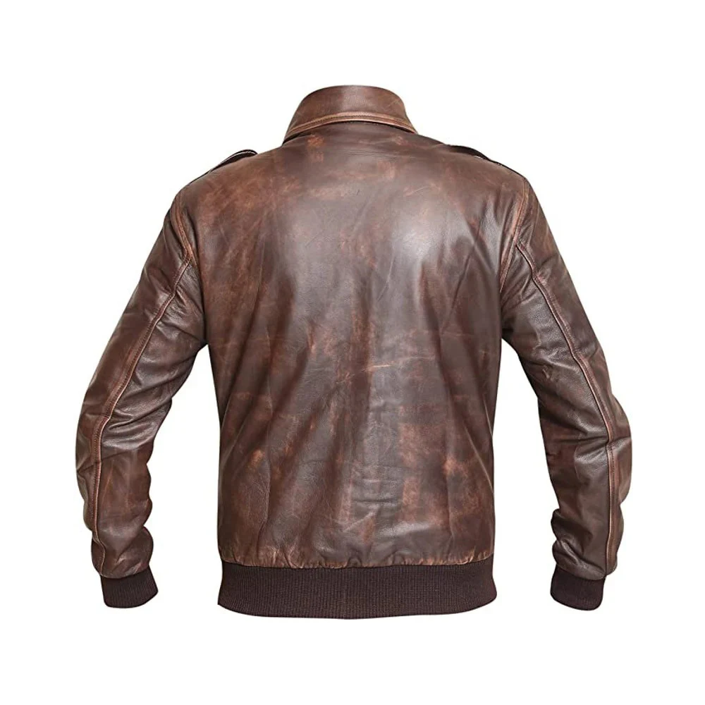 New Mens Brown Distressed Aviator A2 Bomber Flight Leather Jacket