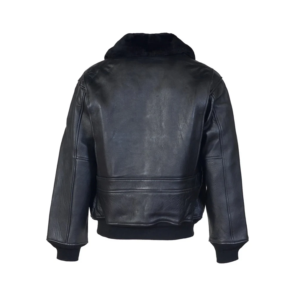 Black Men Sheepskin G-1 Leather Leather Bomber Flight Jacket