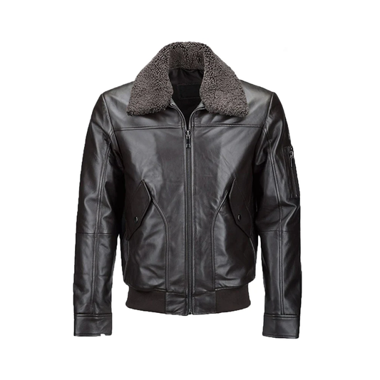 Mens Lambskin Black Shearling Leather Aviator Flight Jacket