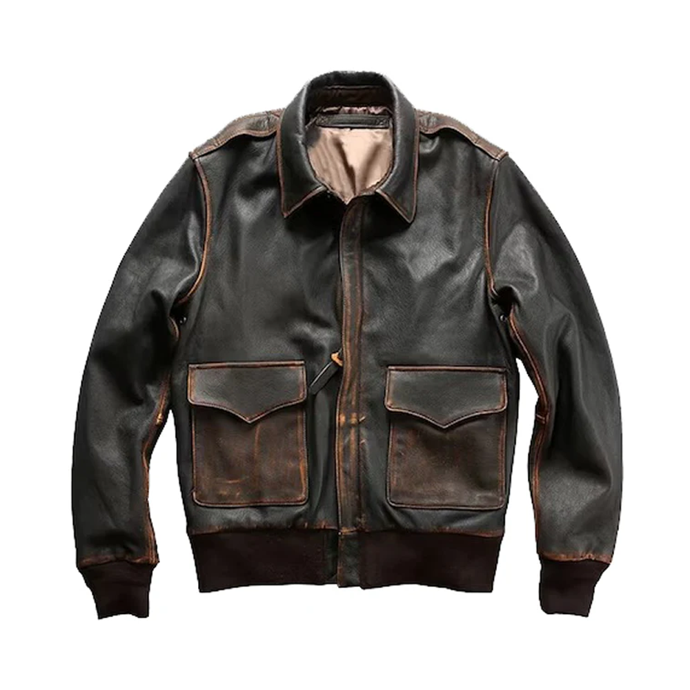 New Men Distressed Aviator Military Pilot A2 Bomber Leather Flight Jacket - bombersflight