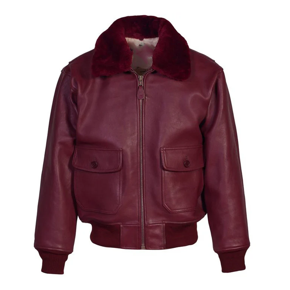 New Burgundy G-1 Flight  Sheepskin Leather Bomber Jacket For Men