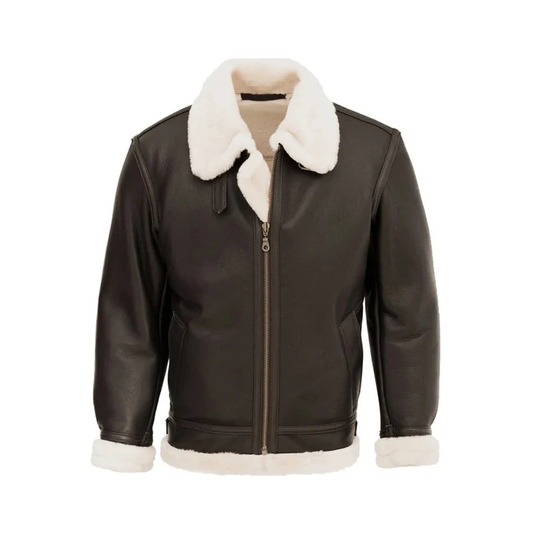 New Men Sheepskin Shearling Genuine Leather Flight Jacket - bombersflight