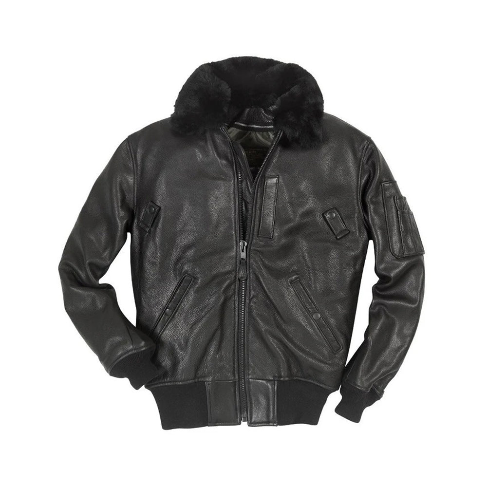 Men Sheepskin Air Force B-15 Black Flight Leather Bomber Jacket