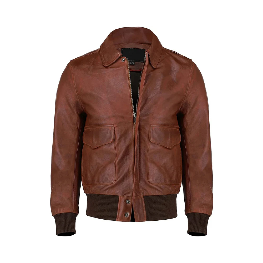 Brown Air Force Ribbed Pilot Bomber Flight Jacket For Men - bombersflight