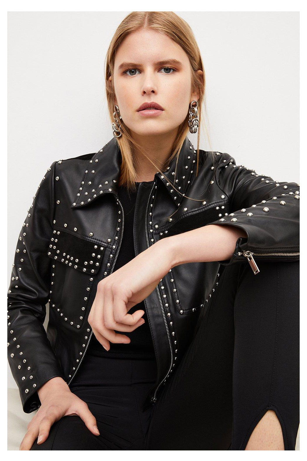 New Black Silver Spiked Studded style Leather Biker Jacket For Women - bombersflight