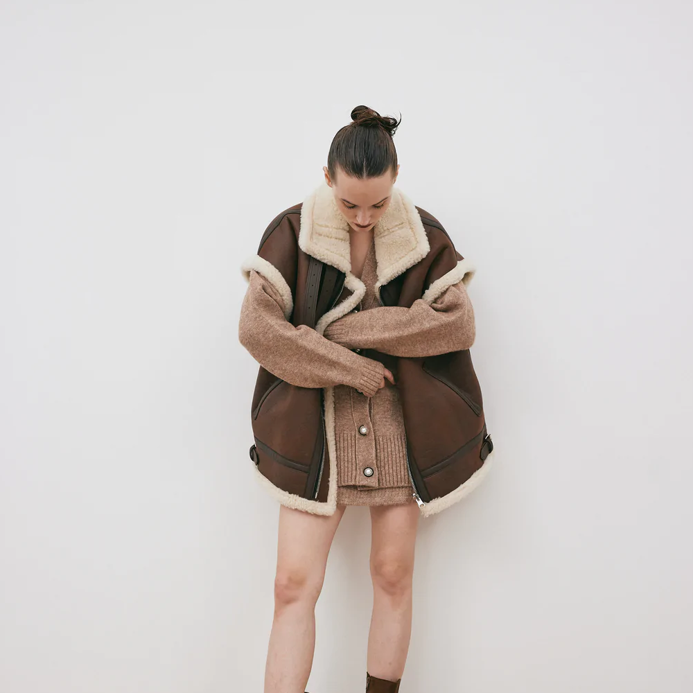 New Women Chocolate Brown Aviator Shearling Leather Vest - bombersflight