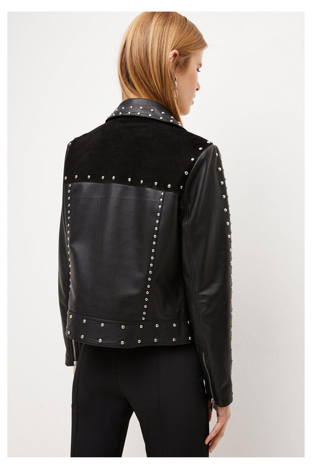 New Black Silver Spiked Studded style Leather Biker Jacket For Women - bombersflight