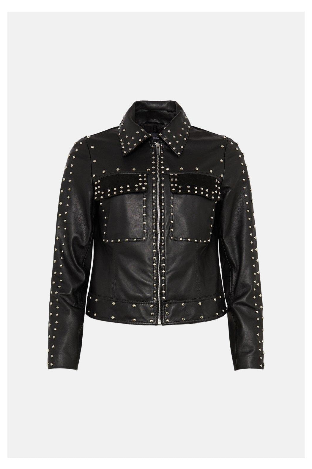 New Black Silver Spiked Studded style Leather Biker Jacket For Women - bombersflight