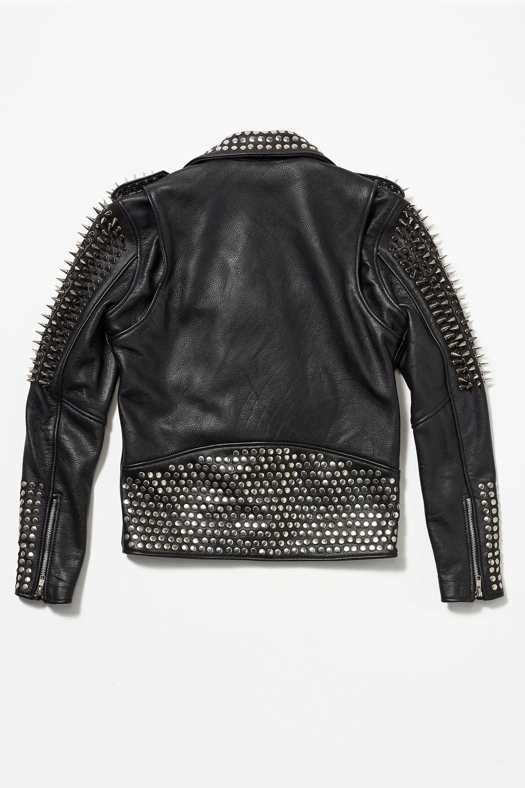 New Silver Long Spiked Studded Women Black Leather Biker Jacket - bombersflight