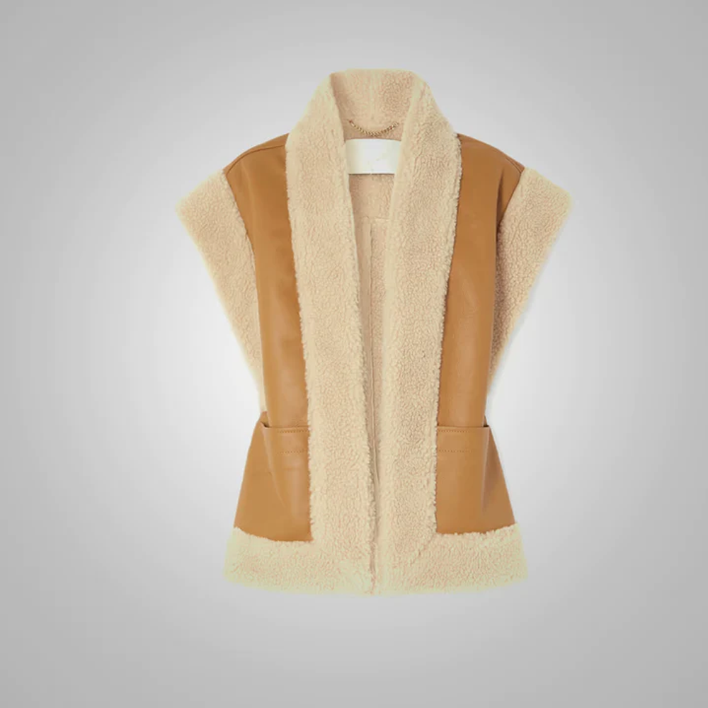 Women's Brown Sheepskin  Shearling Thick Fur Leather Vest - bombersflight