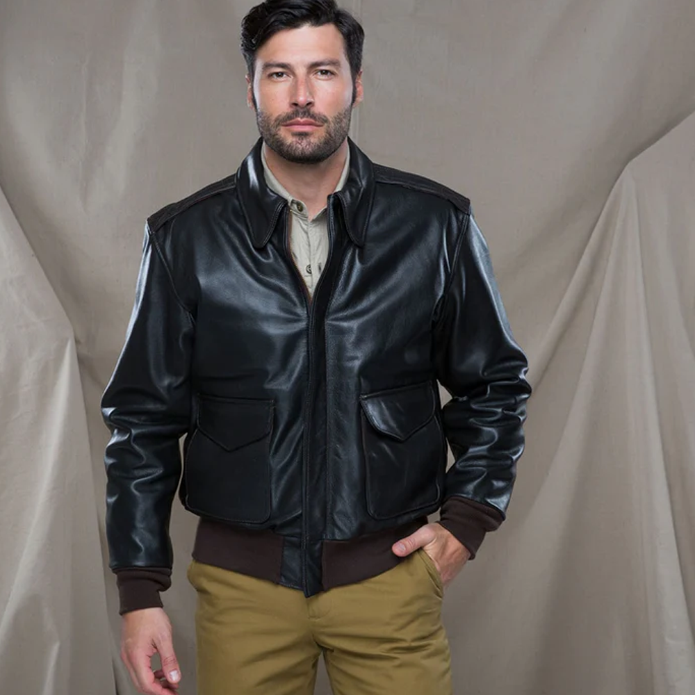 New Men Black Goatskin Leather A-2  Bomber Jacket