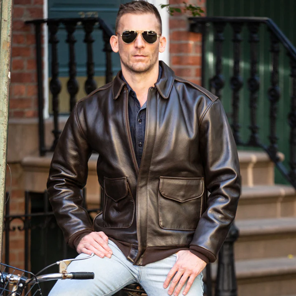 The A-2 Antique Lambskin Bomber Leather Jacket For Men