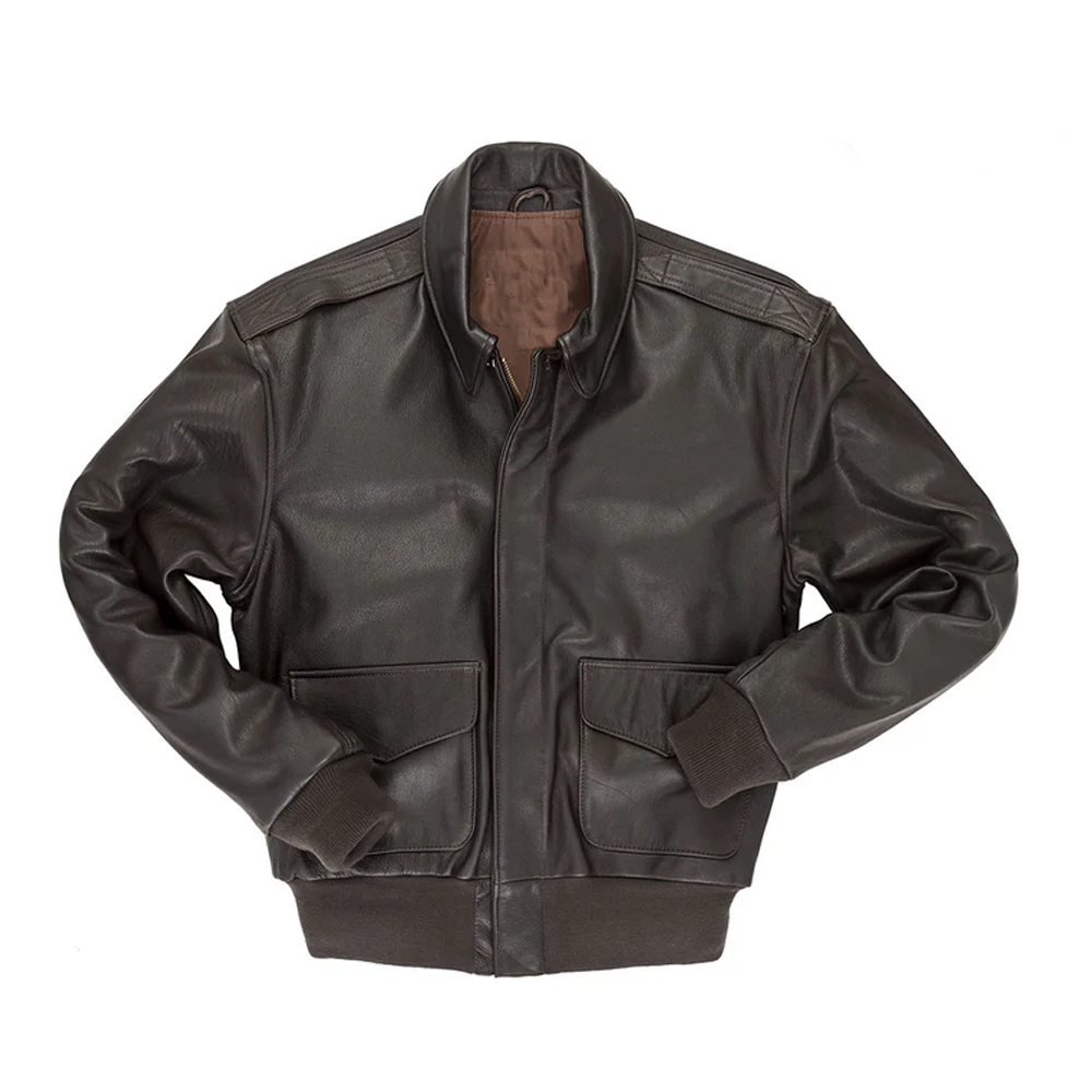 New Men Seepskin Leather A2 Bomber Jacket With Two front flap snap pockets