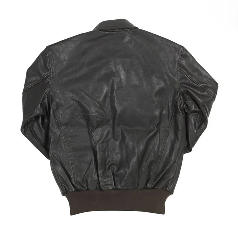 Men Military Spec Goatskin Black Leather Bomber Jacket