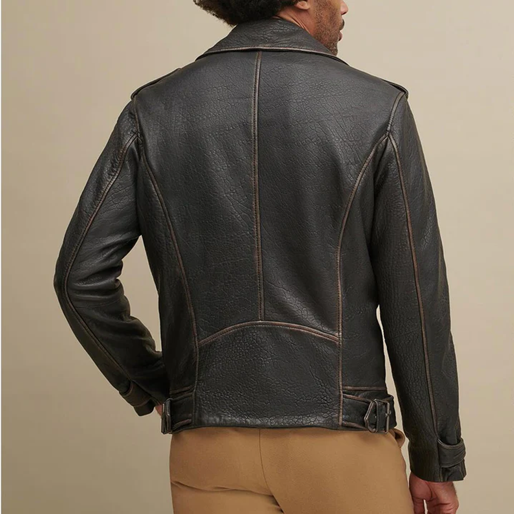 Men's Sheepskin Genuine Leather Motocycle Biker Jacket