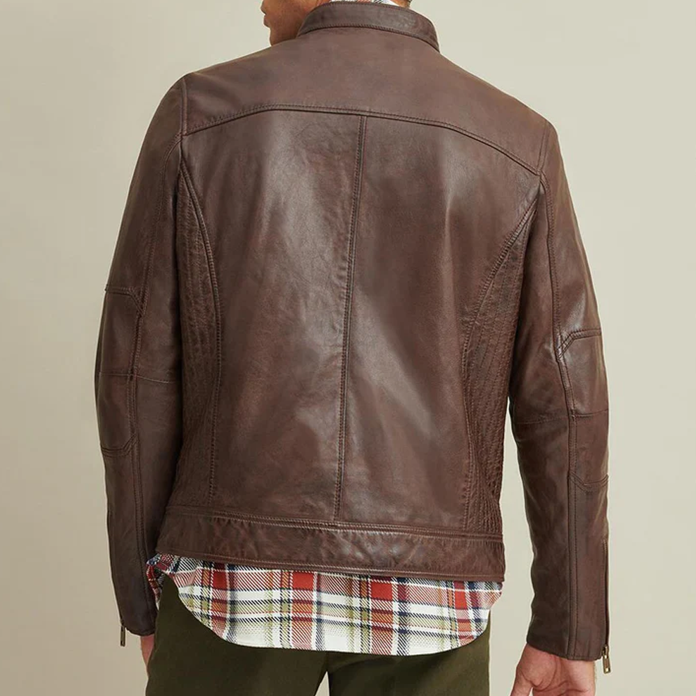 Brown Genuine leather Moto Biker Jacket For Men