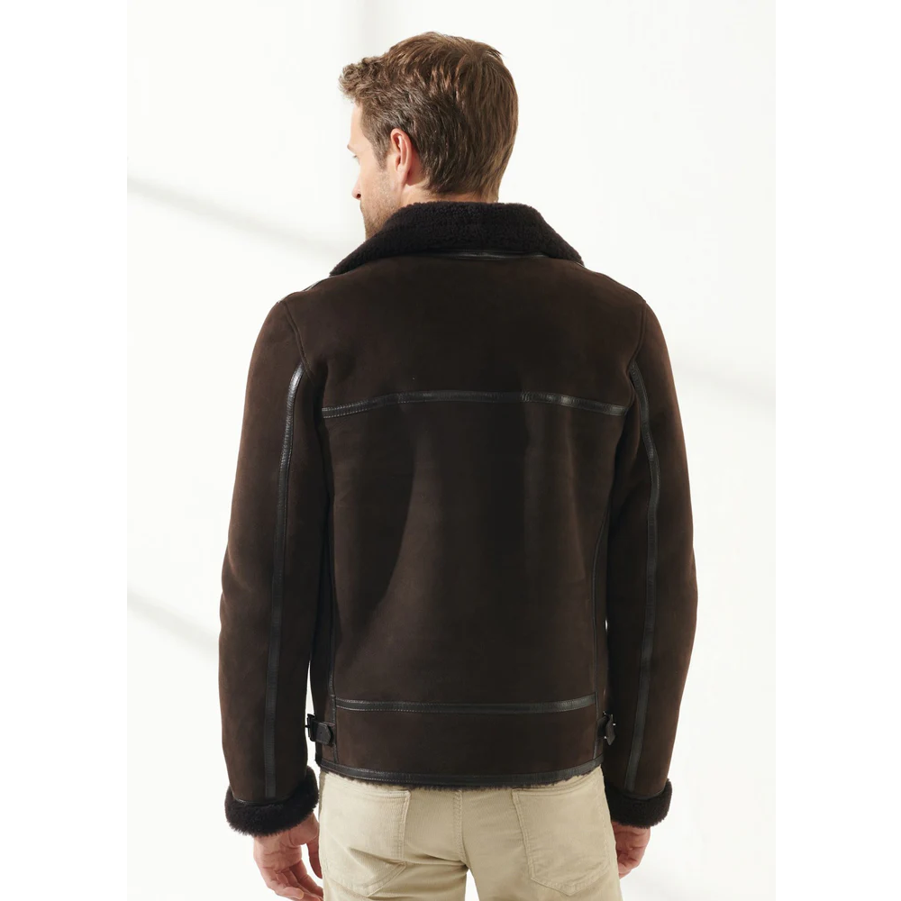 New Men B3 Bomber Aviator Brown Shearling Jacket