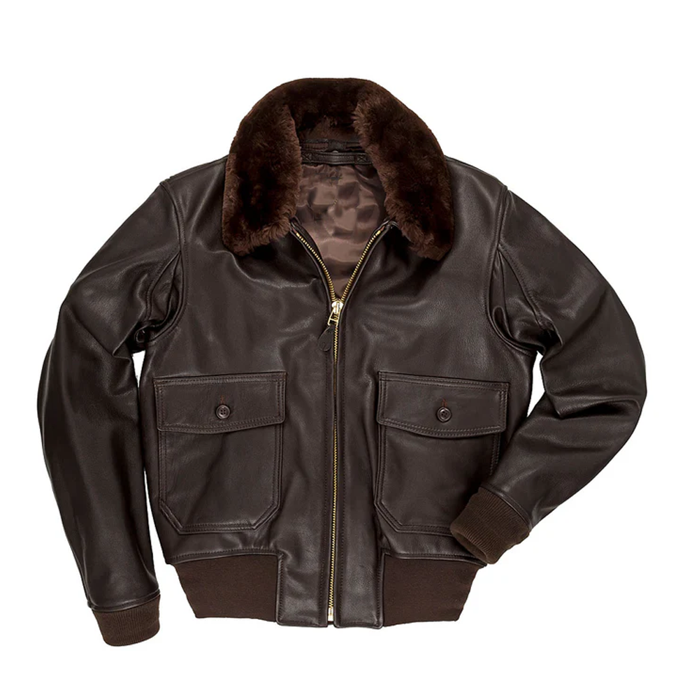 G-1 Flight Goatskin Leather Jacket  For Men With Removable Collar