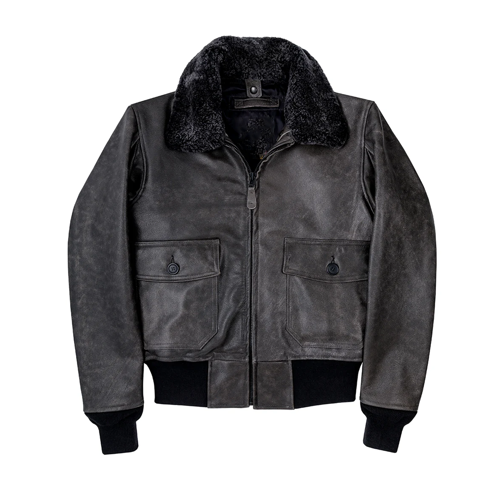 New Goatskin G-1 Bomber Black Fur Collar Leather Jacket