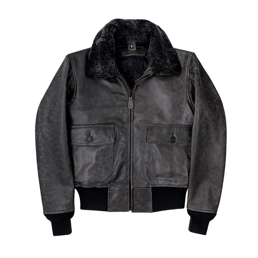 New Goatskin G-1 Bomber Black Fur Collar Leather Jacket