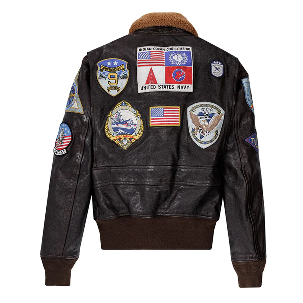 NEW Original Goatskin Top Gun 2 Fur Collared Leather Bomber Jacket with Patches