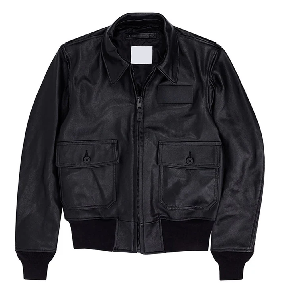 New Men Black Goatskin Leather Bomber Jacket