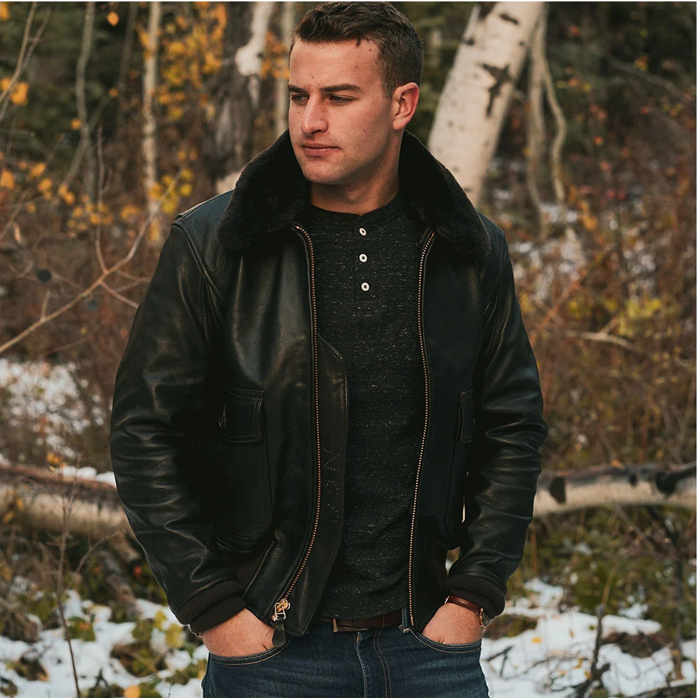 The fur-Collared G-1 Flight Jacket Sheepskin Leather Bomber Jacket