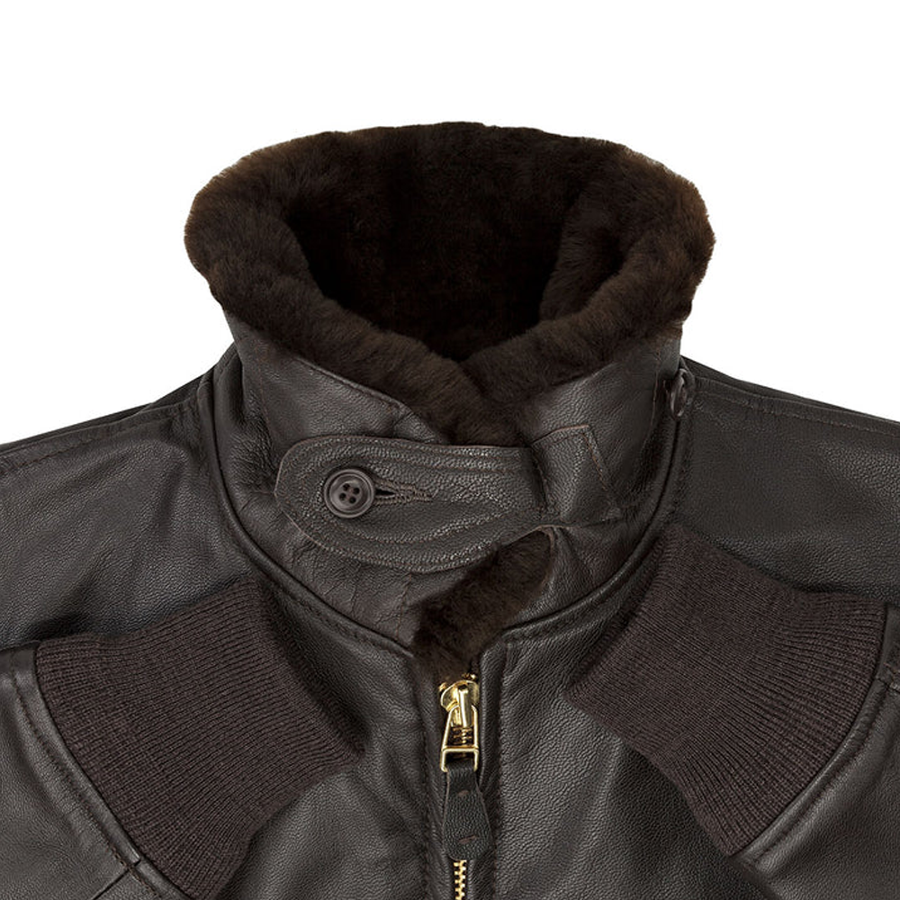 Men Goatskin Leather G-1 Bomber Leather Jacket With Mouton shearling collar