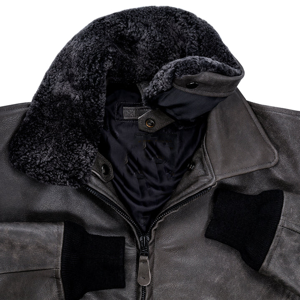 New Goatskin G-1 Bomber Black Fur Collar Leather Jacket