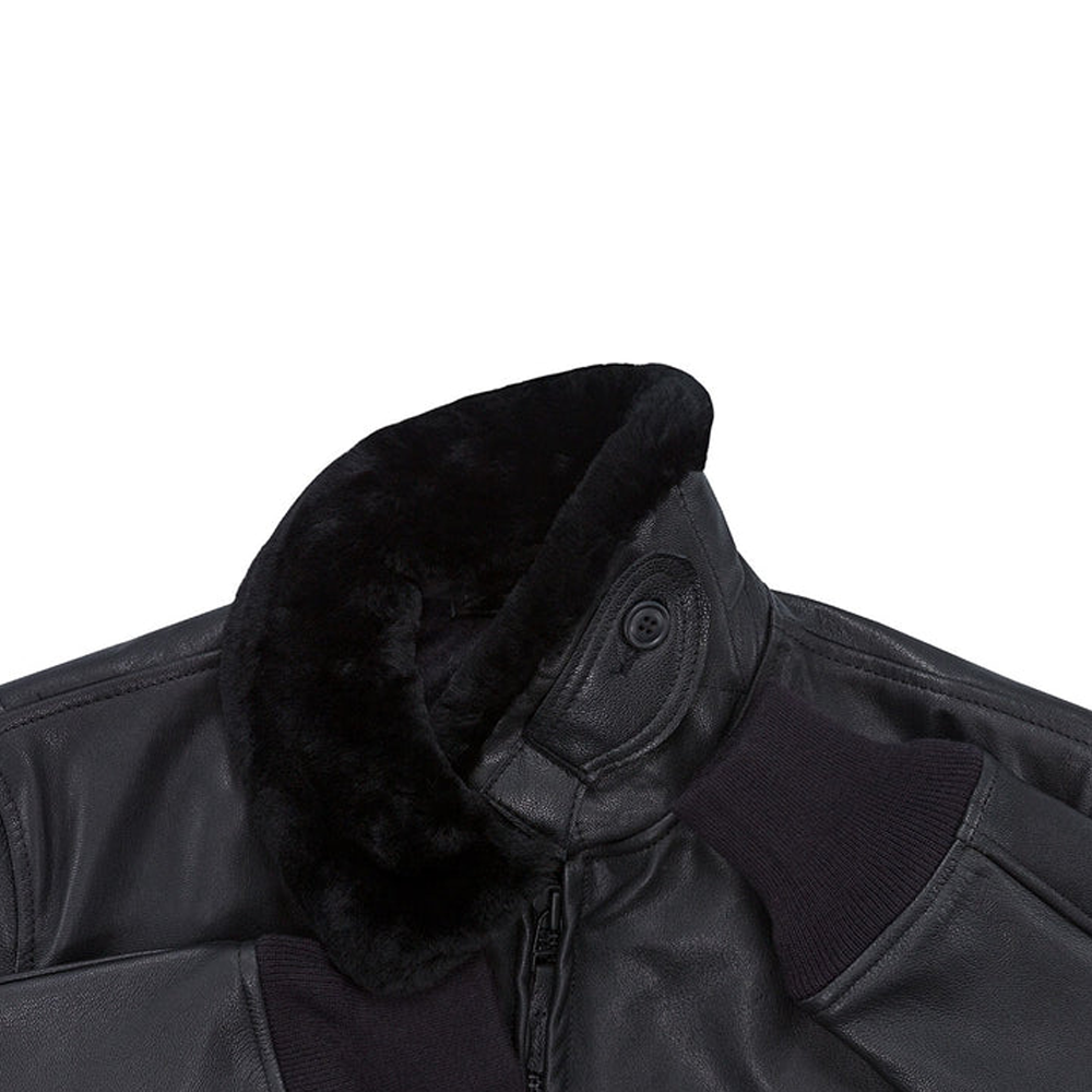 NEW Black Sheepskin Top Gun 2 Fur Collared Leather Bomber Jacket