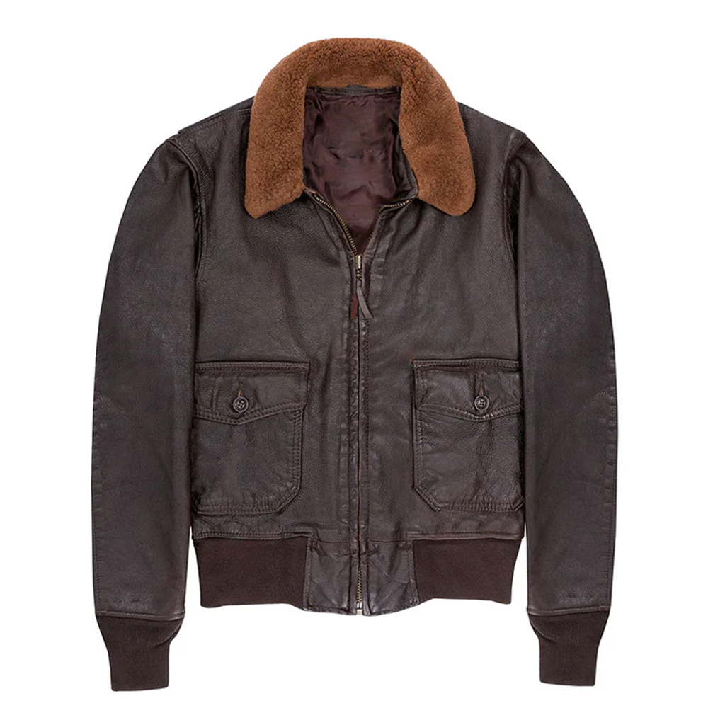 New Men Sheepskin  Vintage G-1 Fur Collar Bomber Leather Jacket