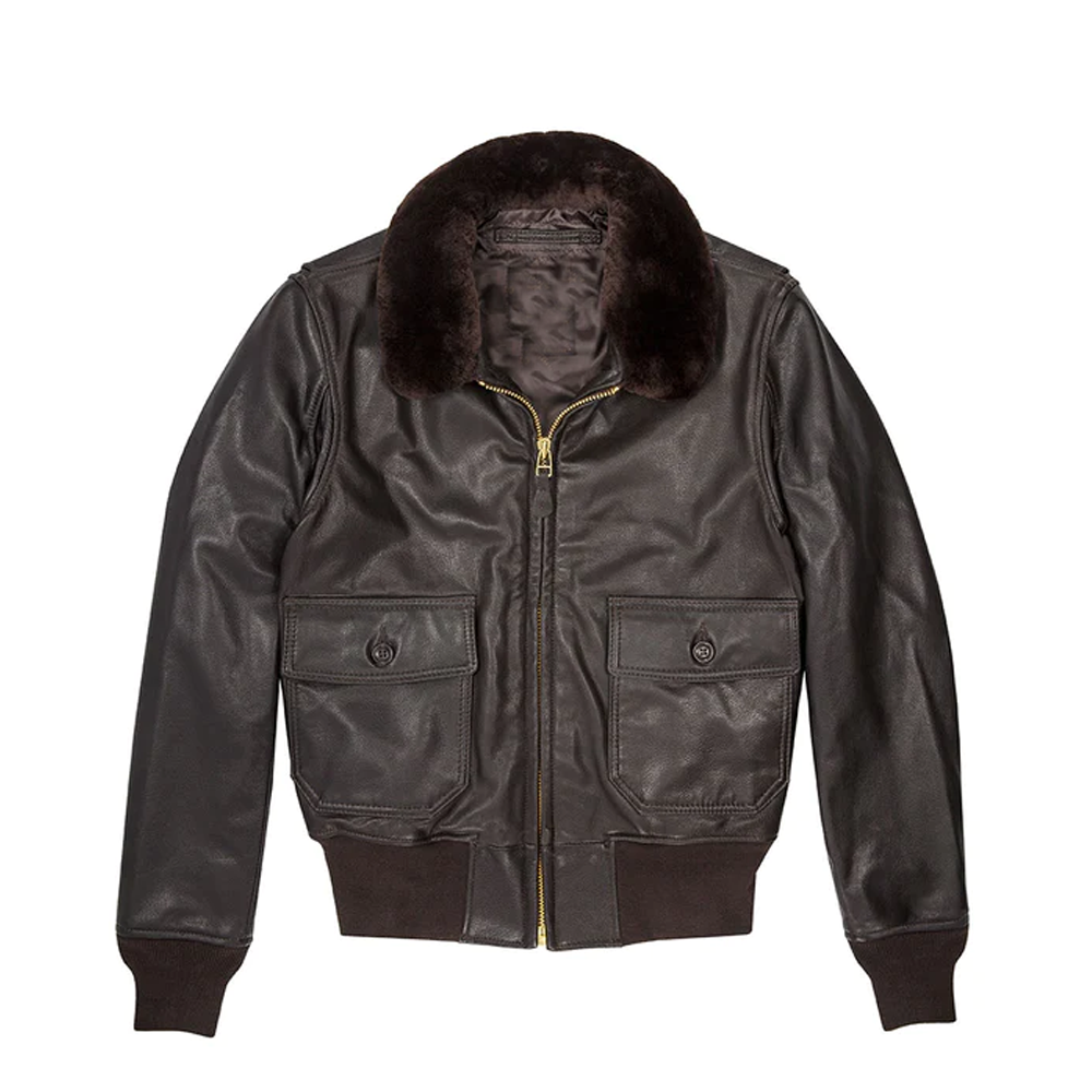 Men Goatskin Leather G-1 Bomber Leather Jacket With Mouton shearling collar