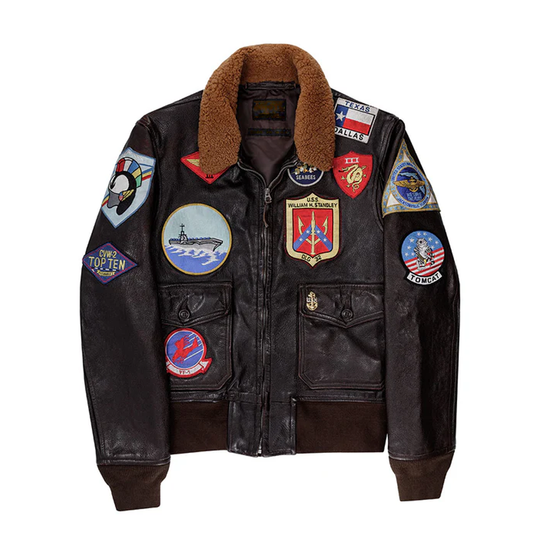 NEW Original Goatskin Top Gun 2 Fur Collared Leather Bomber Jacket with Patches