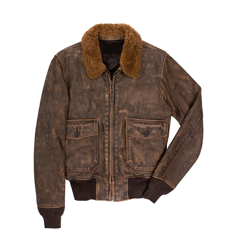 Men Brown Avenger Bomber Distressed Leather Jacket