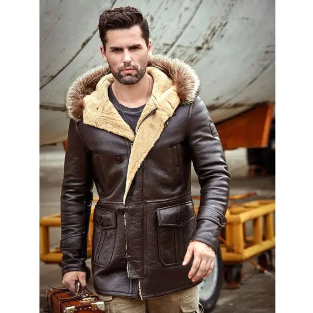 New Mens B3 Leather Bomber Shearling Coat - bombersflight