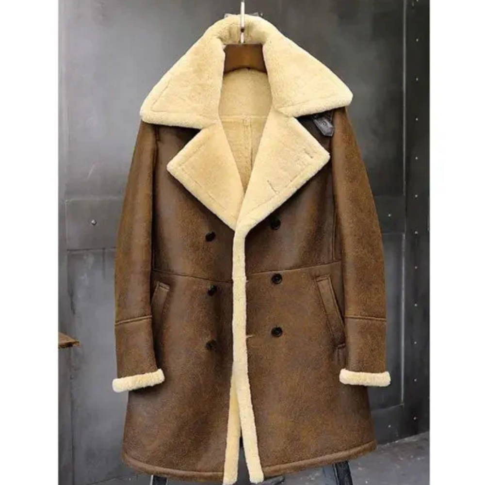 New Mens Flight Sheepskin Shearling Leather Trench Coat - bombersflight