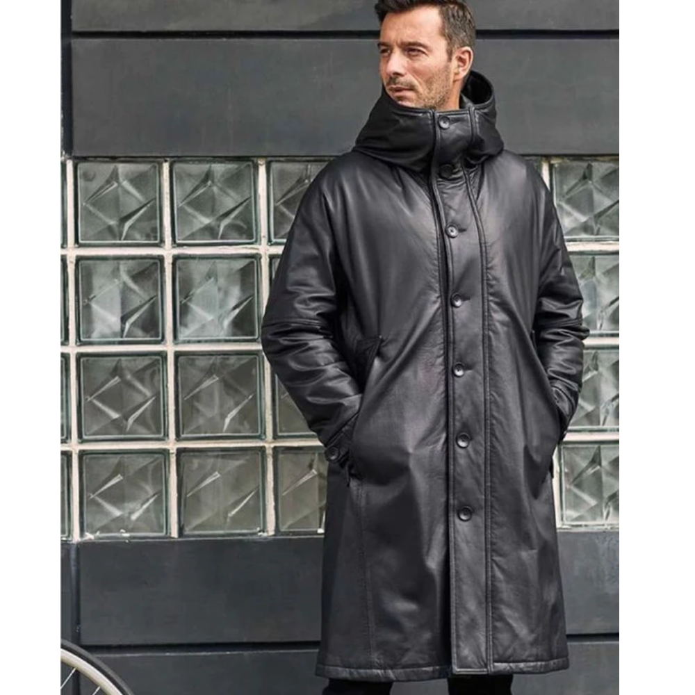 Leather Down Jacket Long Winter Overcoat - bombersflight