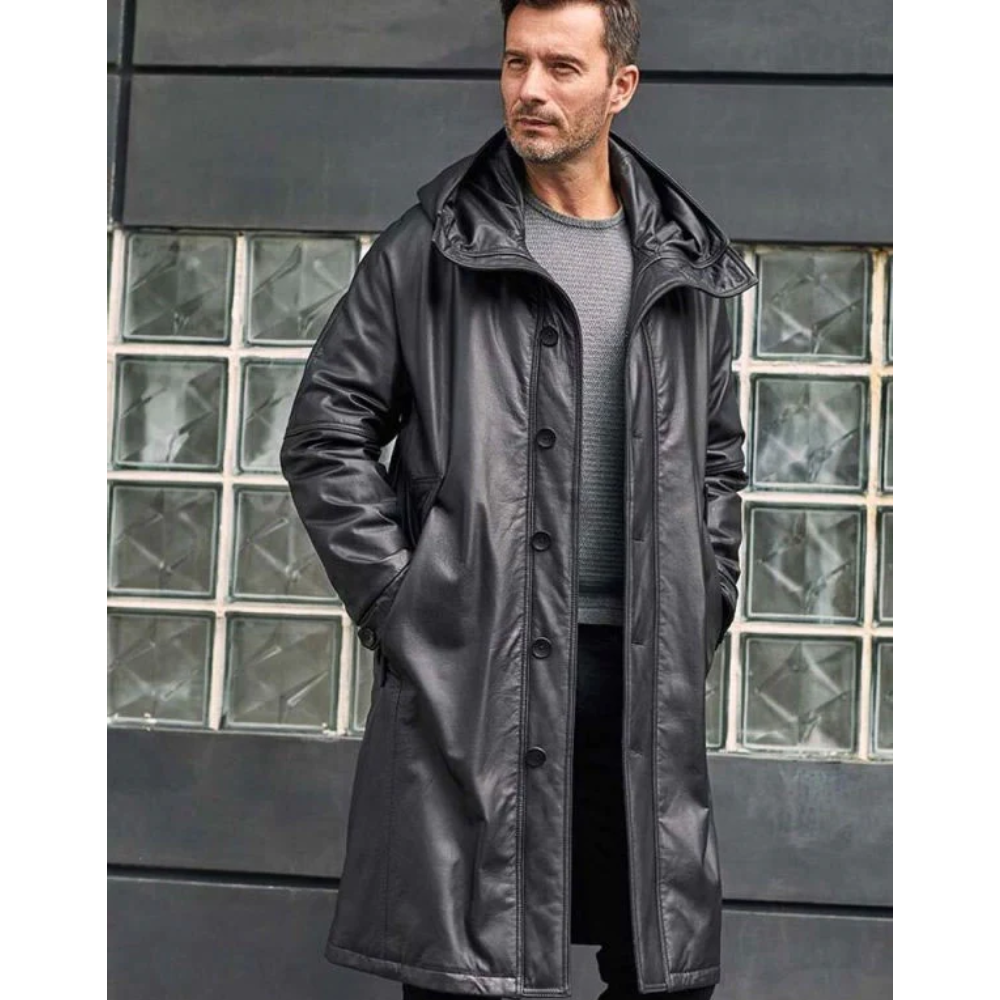 Leather Down Jacket Long Winter Overcoat - bombersflight