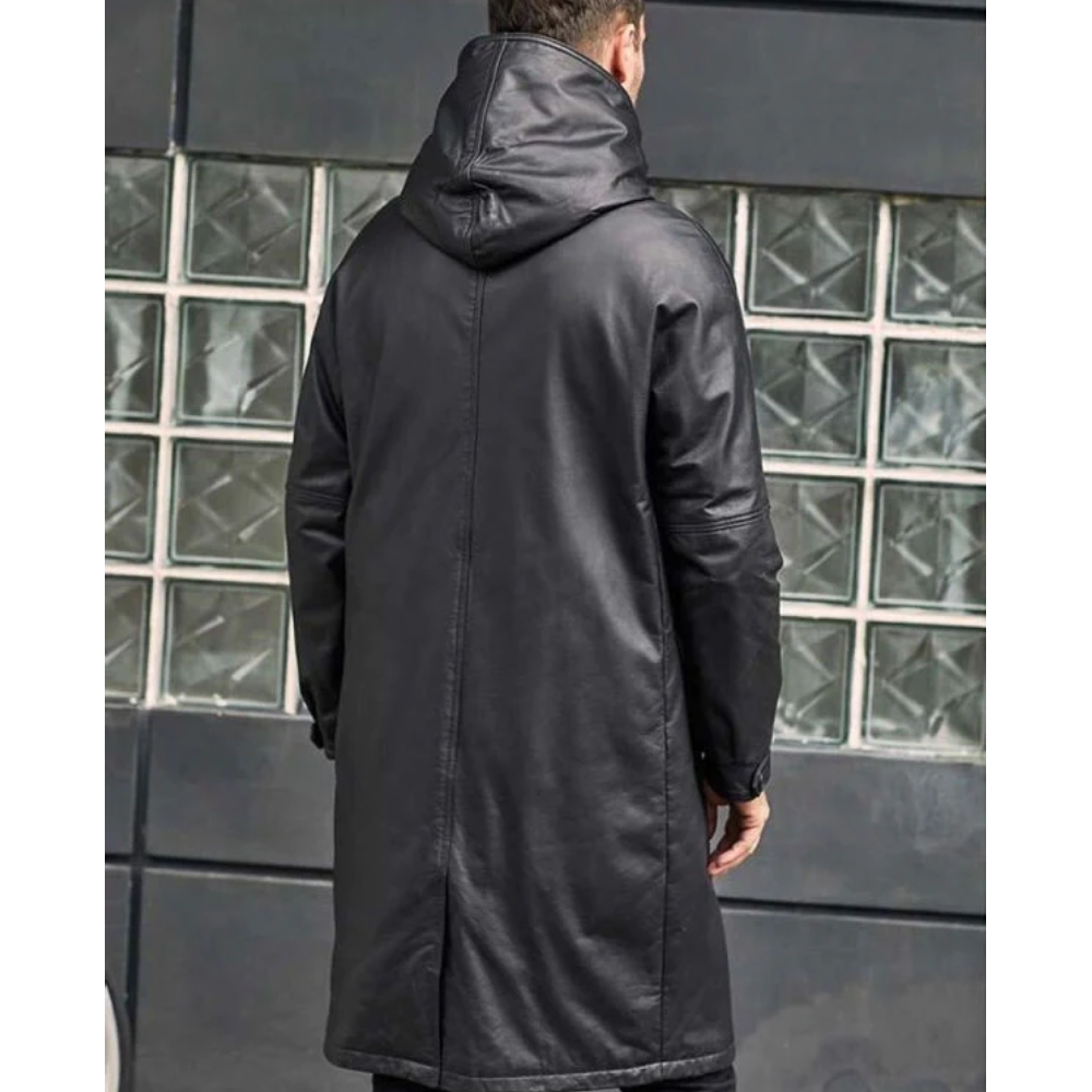 Leather Down Jacket Long Winter Overcoat - bombersflight