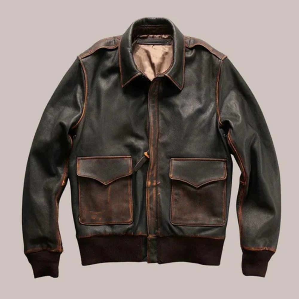 Men Aviator Military Pilot  Brown Leather Bomber Jacket - bombersflight