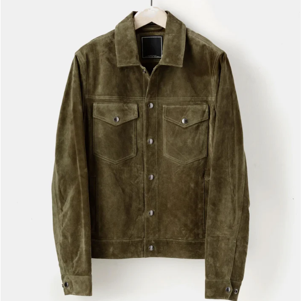 New Men’s Olive Suede Leather Shirt - bombersflight