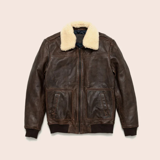 Men's Vintage Lambskin A2 Brown Leather Shearling Bomber Jacket