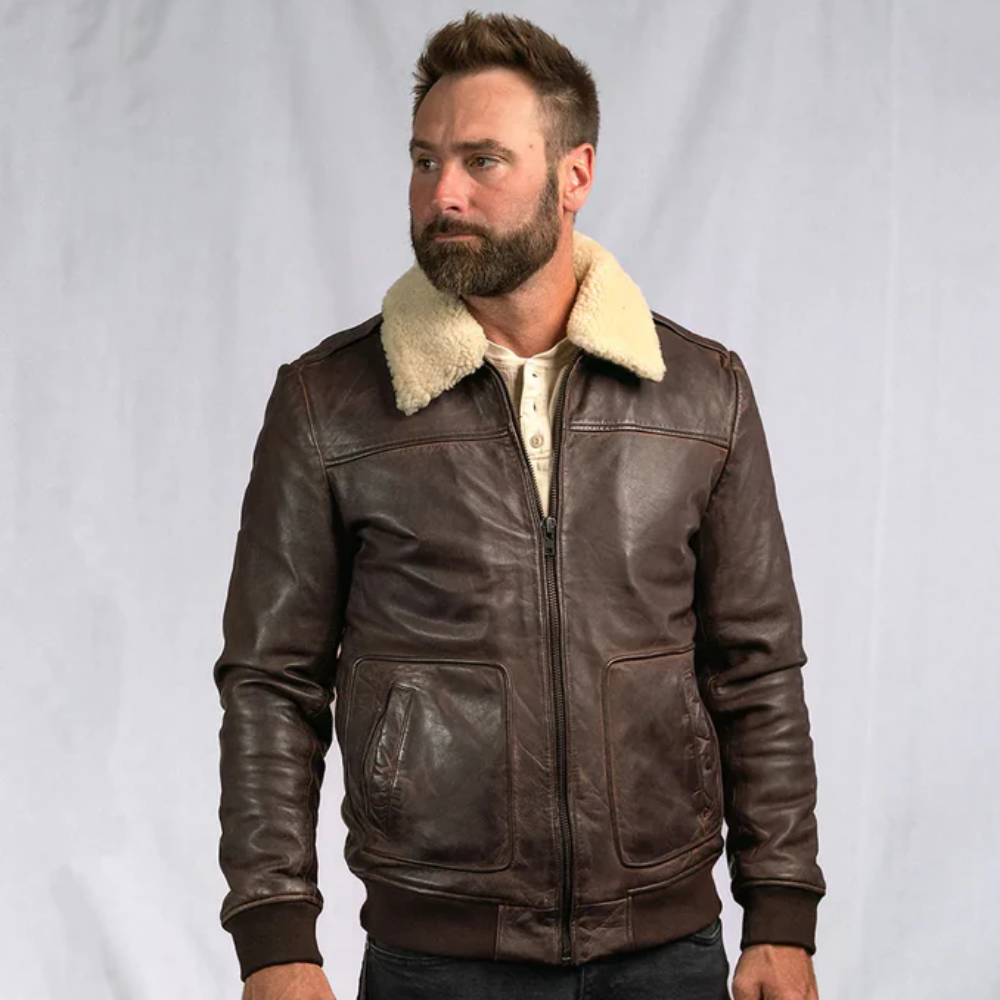 Men's Vintage Lambskin A2 Brown Leather Shearling Bomber Jacket