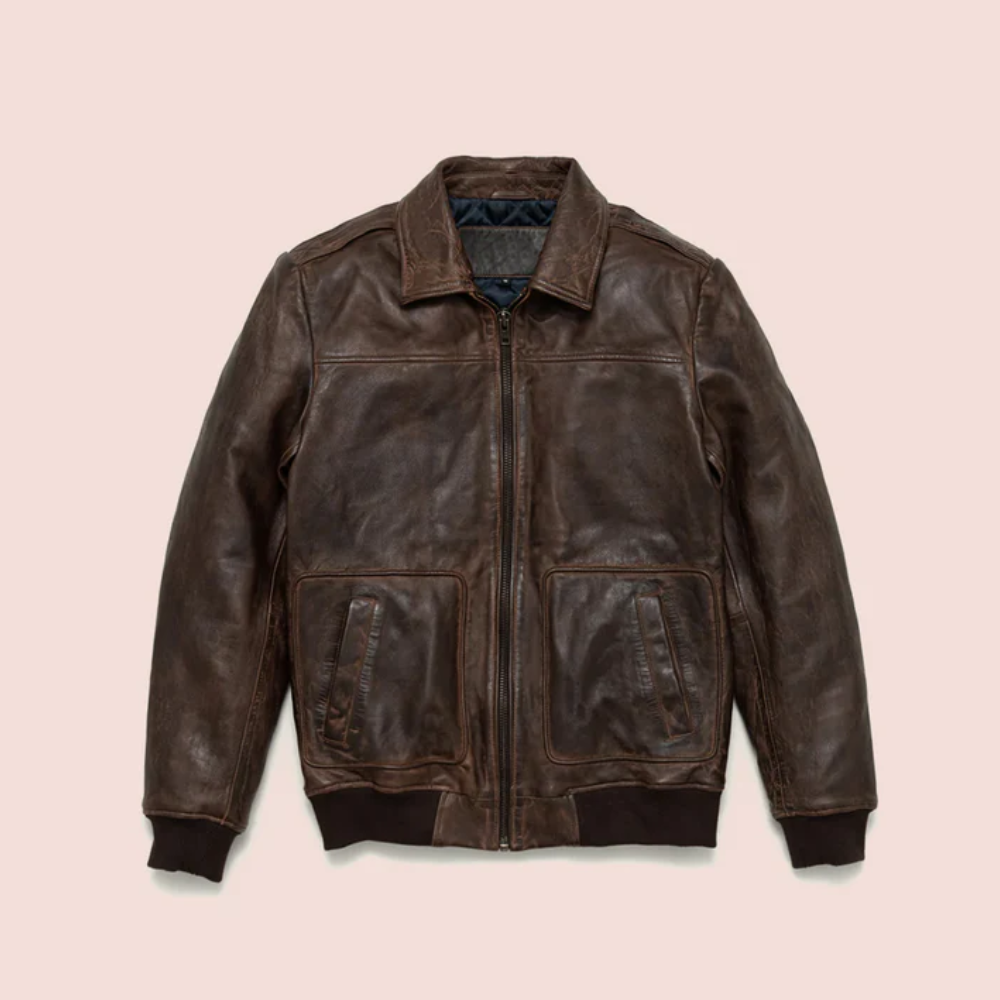 New Men's Vintage Lambskin A2 Brown Leather Bomber Jacket